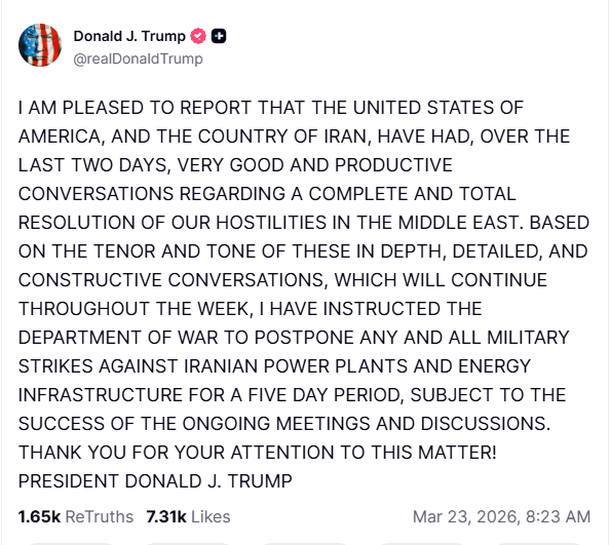 Donald Trump anunció el cese del fuego por cinco días Donald Trump anunció el cese del fuego por cinco días