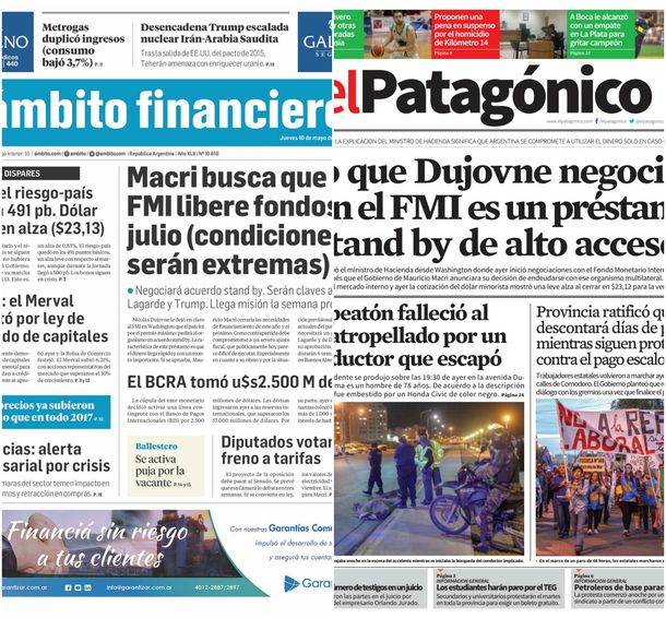 Tapas de diarios del jueves 10 de mayo de 2018