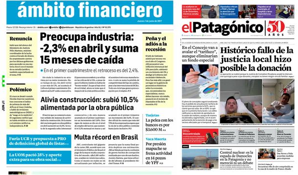 Tapas de diarios del jueves 1 de junio de 2017