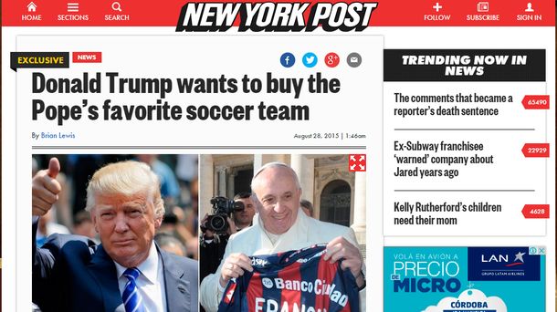 Donald Trump desmintió el interés en San Lorenzo: Nunca oí sobre el equipo