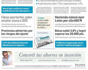 Tapas de diarios del jueves 26 de julio de 2018