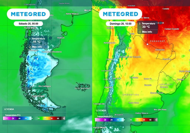 Temperaturas extremas en el norte del país. Fuente: Meteored. Temperaturas extremas en el norte del país. Fuente: Meteored.