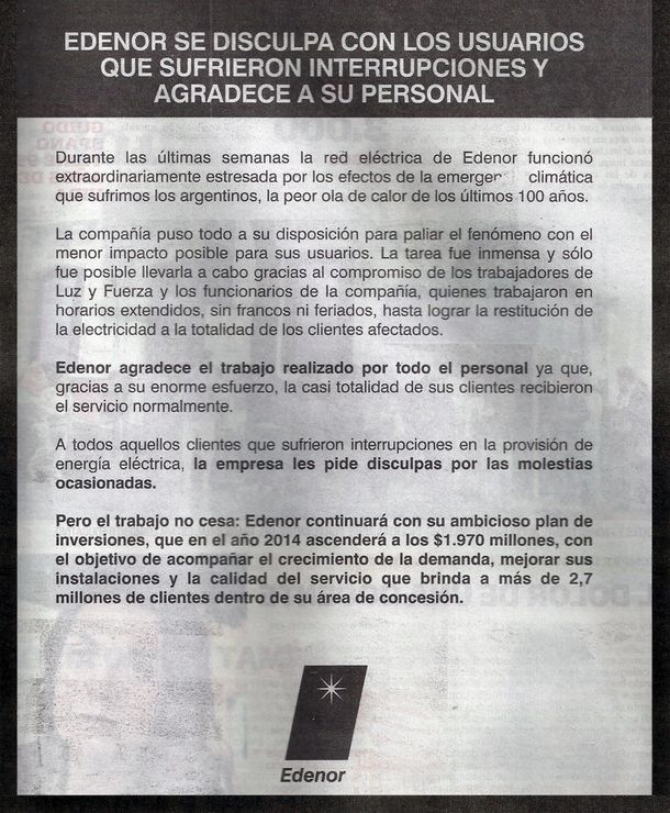 Edenor pidió disculpas por los cortes y promete inversiones