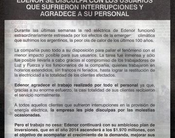 Edenor pidió disculpas por los cortes y promete inversiones