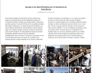 CFK le respondió a una vecina que pidió ayuda por el temporal