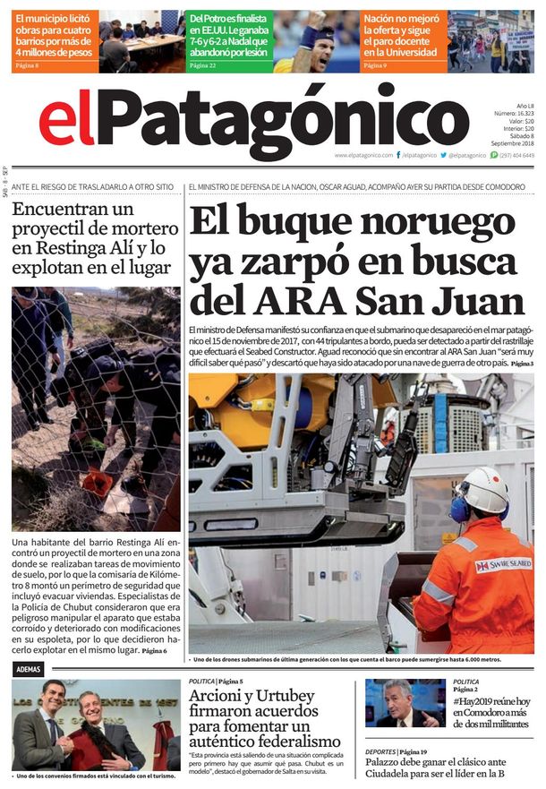 Tapas de diarios del sábado 8 de septiembre de 2018