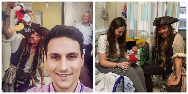 Johnny Depp visitó a niños enfermos en Londres.