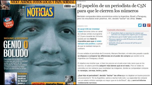 Razones de pesos en las operaciones de tapa de Perfil y Noticias