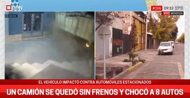 Impactante video: un camión se quedó sin frenos y chocó ocho autos en Mendoza