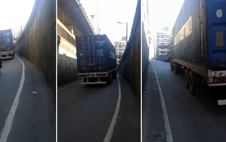 Caos en la 25 de Mayo por un camión trabado: No puedo subir más