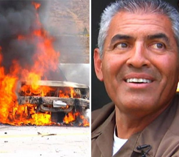 Chofer salva a una mujer atrapada en un incendio de auto