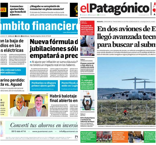 Tapas de diarios del lunes 20 de noviembre de 2017