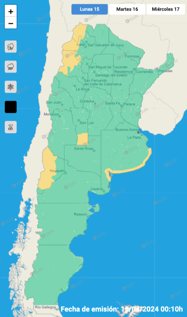 Alerta por viento fuerte en Buenos Aires y otras cinco provincias. Fuente: Servicio Meteorol&oacute;gico Nacional.&nbsp;