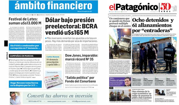 Tapas de diarios del martes 8 de agosto de 2017