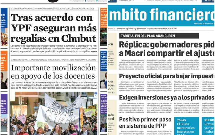 Tapas de diarios del jueves 26 de abril de 2018