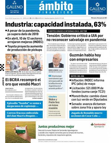 La tapa de Ámbito Financiero