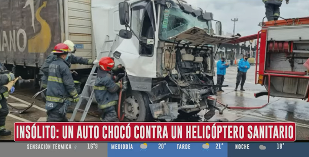 Un camión chocó contra un helicóptero sanitario en la Autopista Perito Moreno
