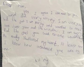 La carta de una nena de 9 años que hizo sentir culpable a su mamá