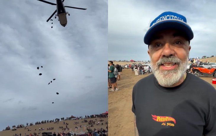 Perro Primo llegó a una playa de Pinamar en helicóptero: la pena para el piloto