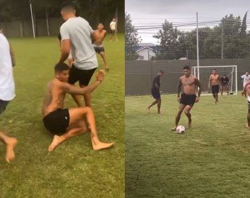 Descalzo y bajo la lluvia: el polémico video de Rojo jugando un picado con amigos