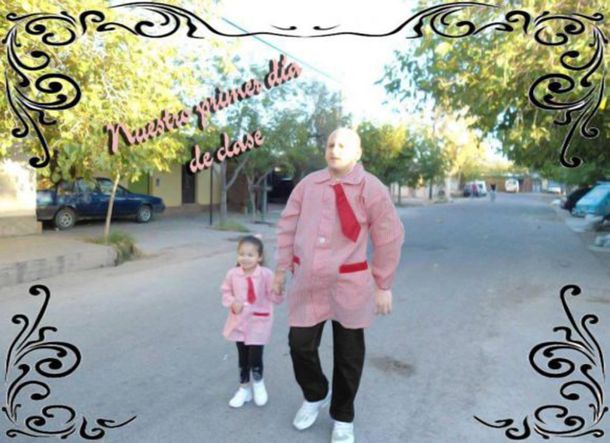 Un papá se puso pintorcito para acompañar a su hija al jardín