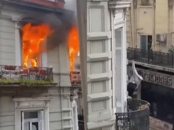 Incendio en el centro porteño: una mujer escapó del fuego agarrada de un cable