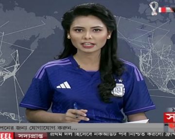 Más que Majul: conductora de noticiero en Bangladesh salió al aire con camiseta de Argentina