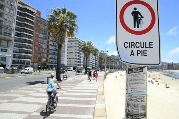 Los carteles colocados por la Intendencia de Montevideo en la rambla.