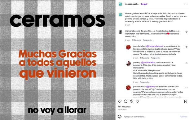Córdoba: cerró su sanguchería por la crisis económica y se armó un debate político en los comentarios