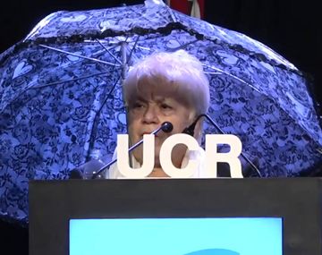 Convención radical: una ex diputada dio su discurso bajo un paraguas ¿por qué?