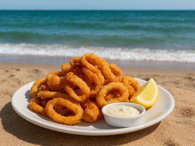 Comer rabas frente al mar.