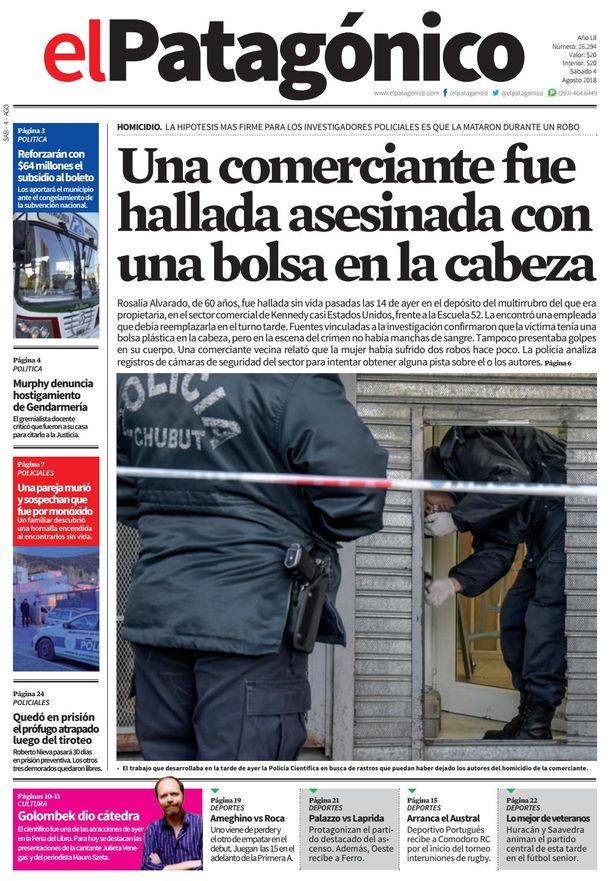 Tapas de diarios del sábado 4 de agosto de 2018