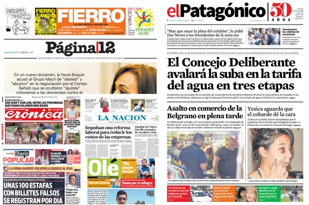 Tapas de diarios del sábado 11 de febrero de 2017