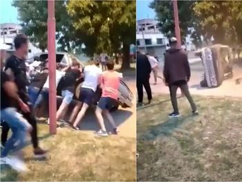 Un grupo de adolescentes volcó con sus manos un auto estacionado tras pelearse con su dueño en una fiesta