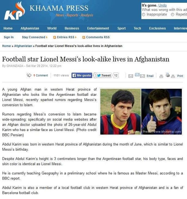 En Afganistán, descubren un gemelo de Lionel Messi