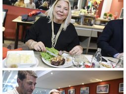 Elisa Carrió comiendo un bife de chorizo y cumpliendo con su propuesta de dar propina