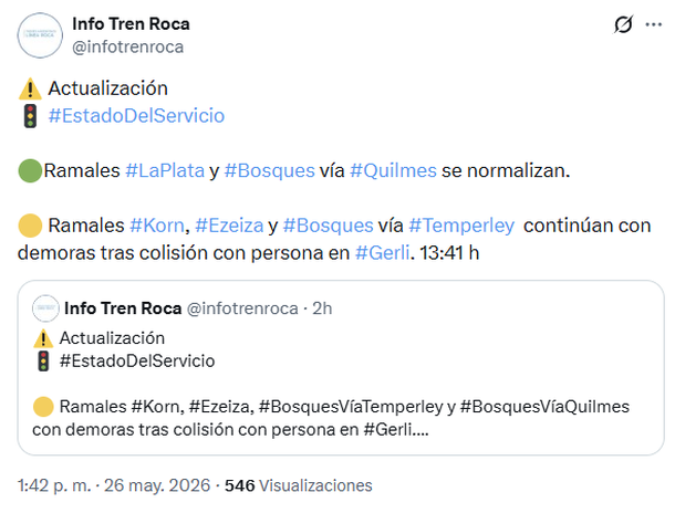 Seis horas después, continuaban las demoras en varios ramales del Tren Roca Seis horas después, continuaban las demoras en varios ramales del Tren Roca