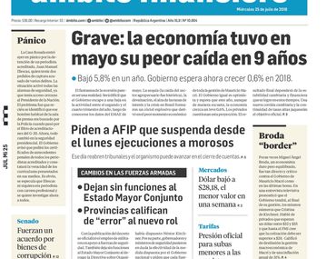 Tapas de diarios del miércoles 25 de julio de 2018