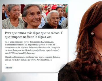 Dura carta de Cristina contra el  pago a jubilados