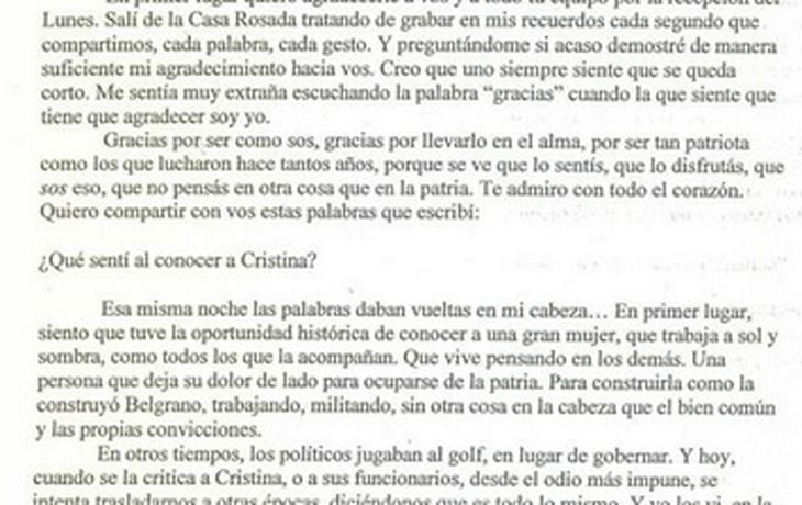 La carta que la nieta de Belgrano le envió a Cristina
