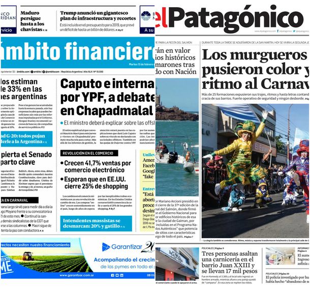 Tapas de diarios del martes 13 de febrero de 2018