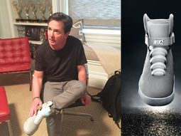 el dia llego: michael j. fox recibio sus zapatillas con cordones automaticos el dia llego: michael j. fox recibio sus zapatillas con cordones automaticos