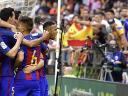 El festejo de Neymar en el gol de Barcelona antes del botellazo. El festejo de Neymar en el gol de Barcelona antes del botellazo.