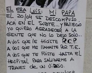El cartel con el que busca a las personas que ayudaron a su papá