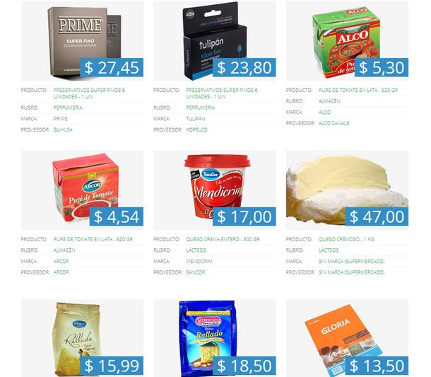 La lista de precios incluye yerba, aceite y hasta preservativos