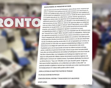 El comunicado de los trabajadores de Pronto