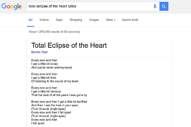 Ahora podrás ver letras de canciones en los resultados de Google