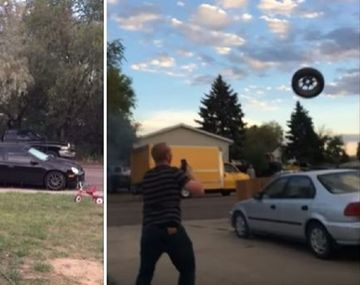 Vuelan por el aire una llanta y rompen otro auto