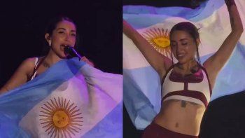 María Becerra flameó una bandera argentina en Barcelona.