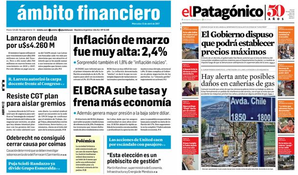 Tapas de diarios del miércoles 12 de abril de 2017